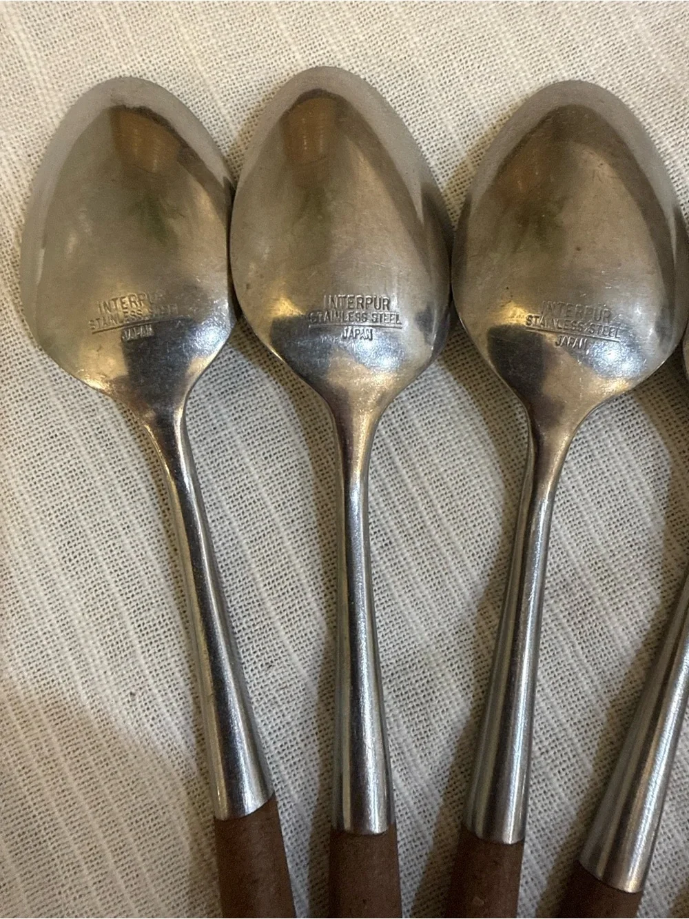 Interpur Japan MCM Stainless INR2 Dinner Spoons Hearts Wood Handles Set of 6